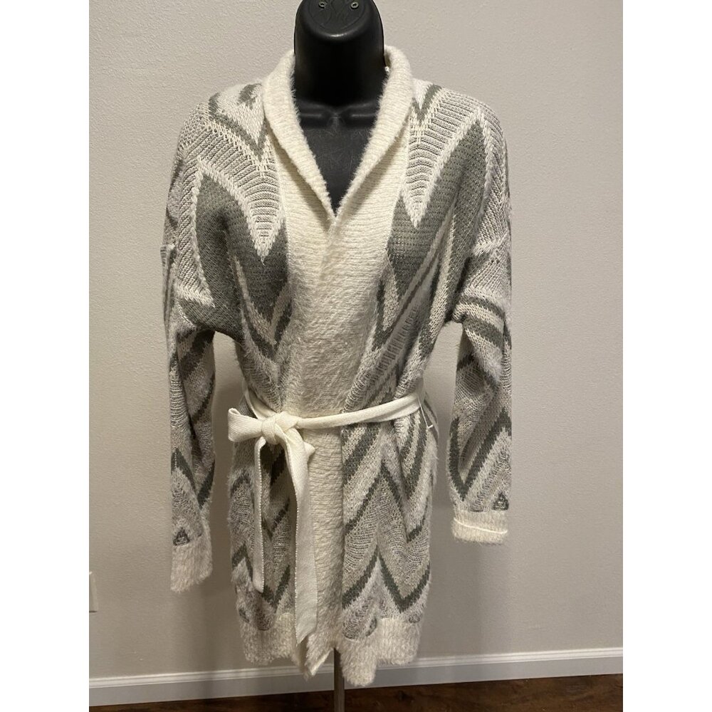 Kate & Sam Womens Size Small Cozy Soft Gray and Cream Cardigan with Tie